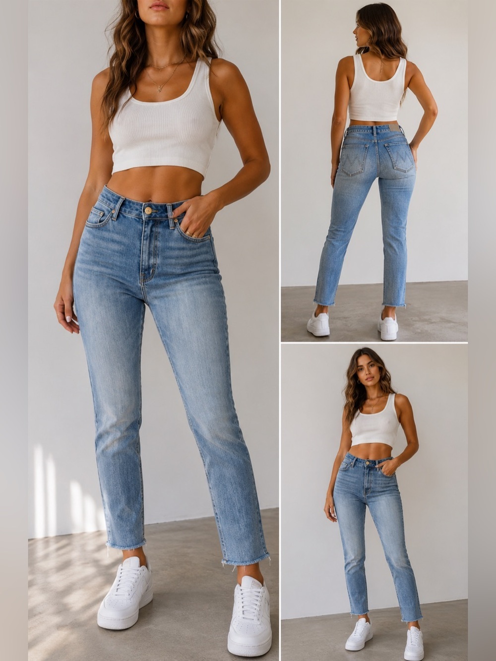 MOTHER Denim Frayed Hem Skinny Straight Jeans Medium Wash Size - Picture 1 of 9